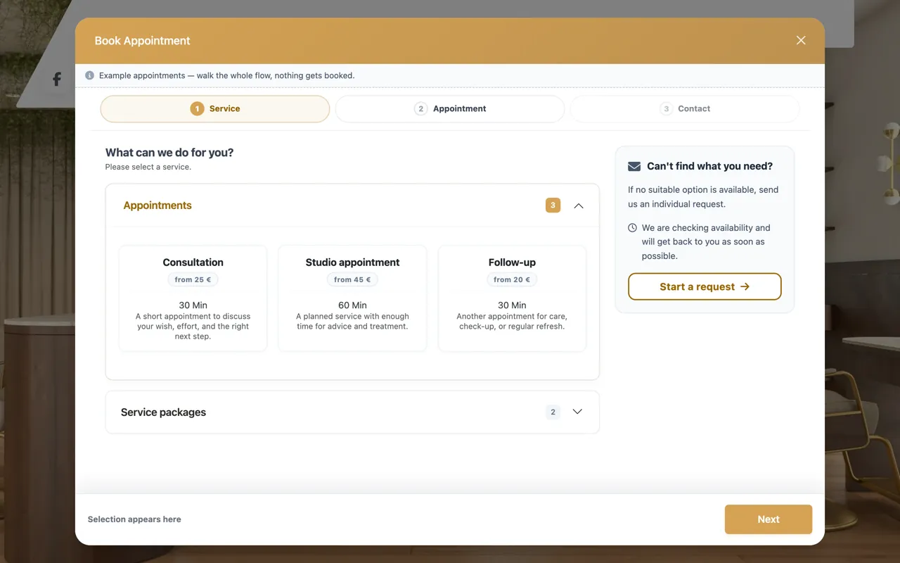 Inside booking: choosing a service and team member