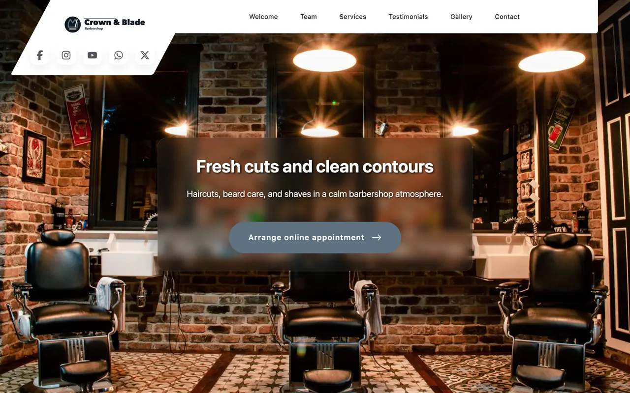 Example website for a barbershop from the live demo