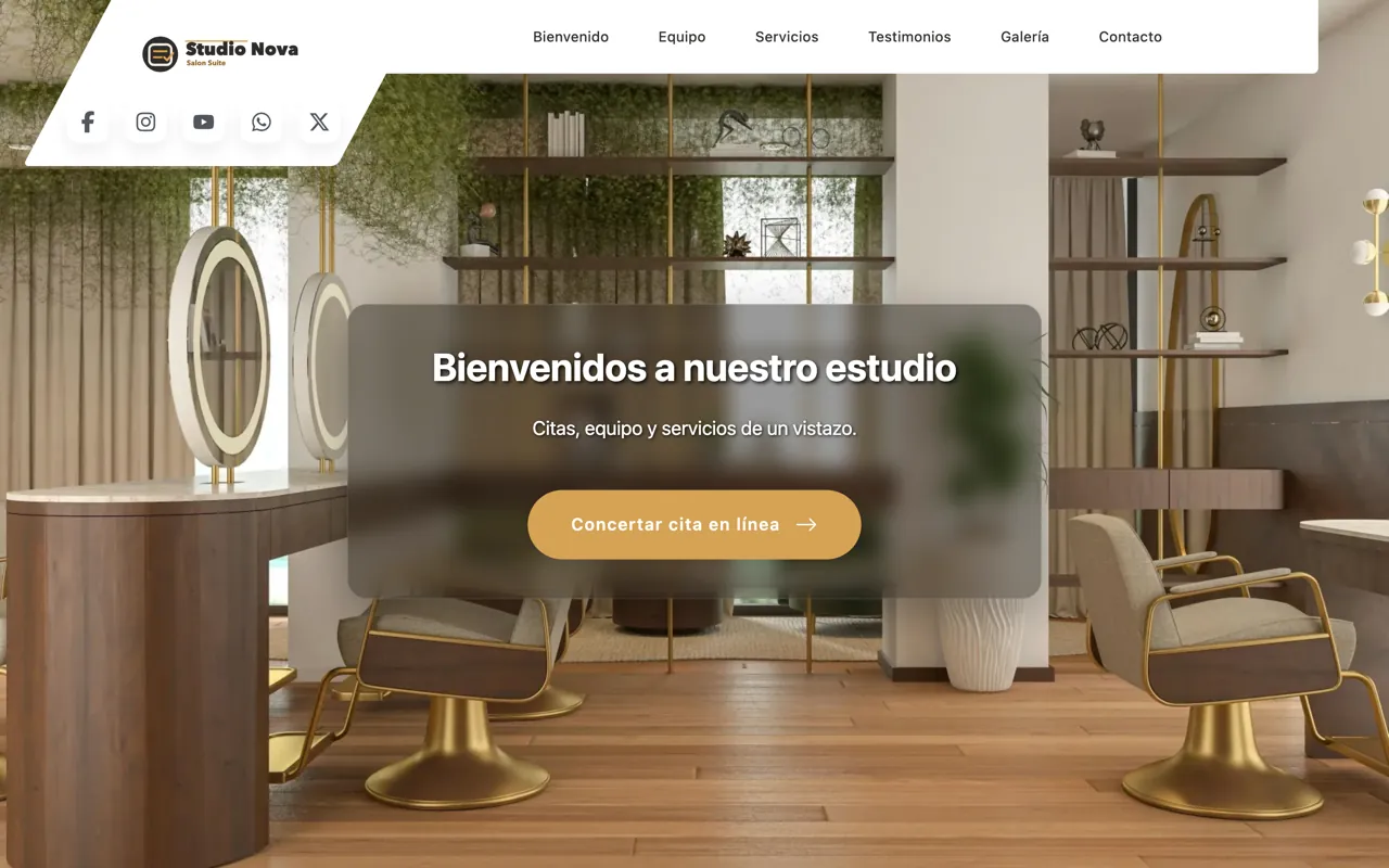 Web del salón de demostración creada con Salon Wizard, con su botón para reservar online