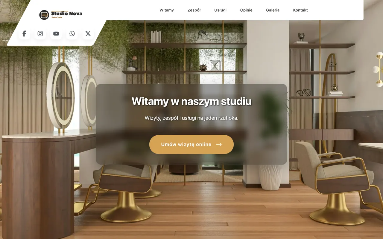 Strona internetowa salonu demonstracyjnego zbudowana w Salon Wizard, z przyciskiem do rezerwacji online